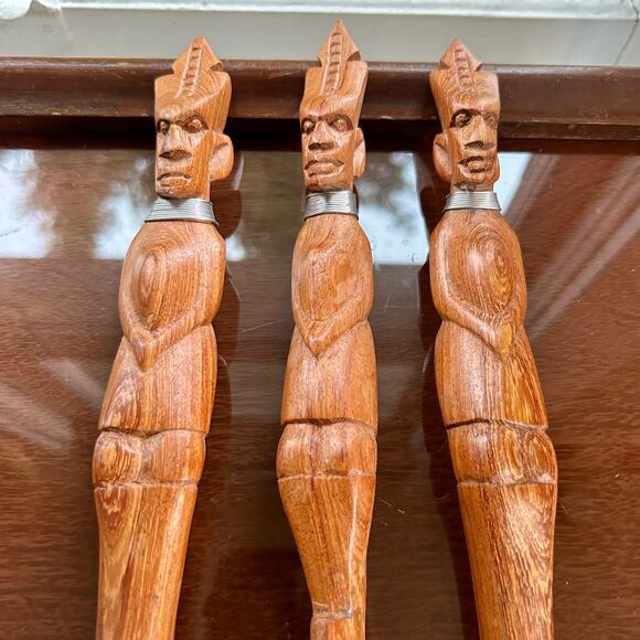 Vintage Hand Carved African Tribal Knife Fork Spoon Serving Utensils - Picture 1 of 15